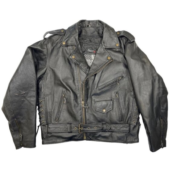 Vintage 90s-y2K Leather Biker Jacket w/Eagle "Live to Ride" Black Zip Out Liner‎ - Picture 2 of 16